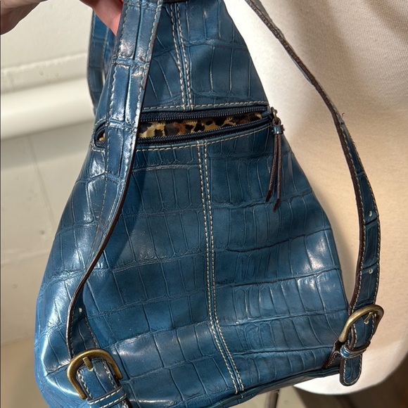 Nine West Blue Textured Women's Backpack blue alligator pattern w cheetah lining - Picture 4 of 10